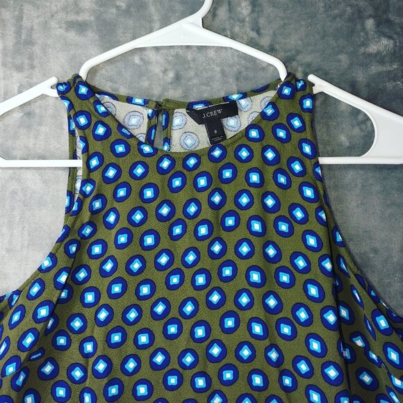 J.Crew Womens 8 Green Blue Geometric Sleeveless Tank Top Career‎ Retro Vibes - Picture 7 of 9